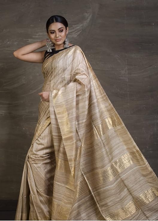 NATURAL TUSSAR GICCHA SILK SAREE