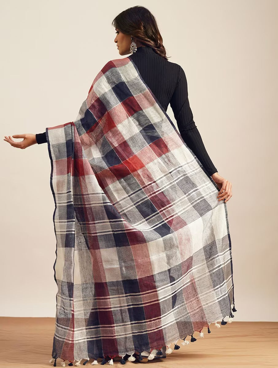 Vibrant Checks and Multicolor Linen Saree