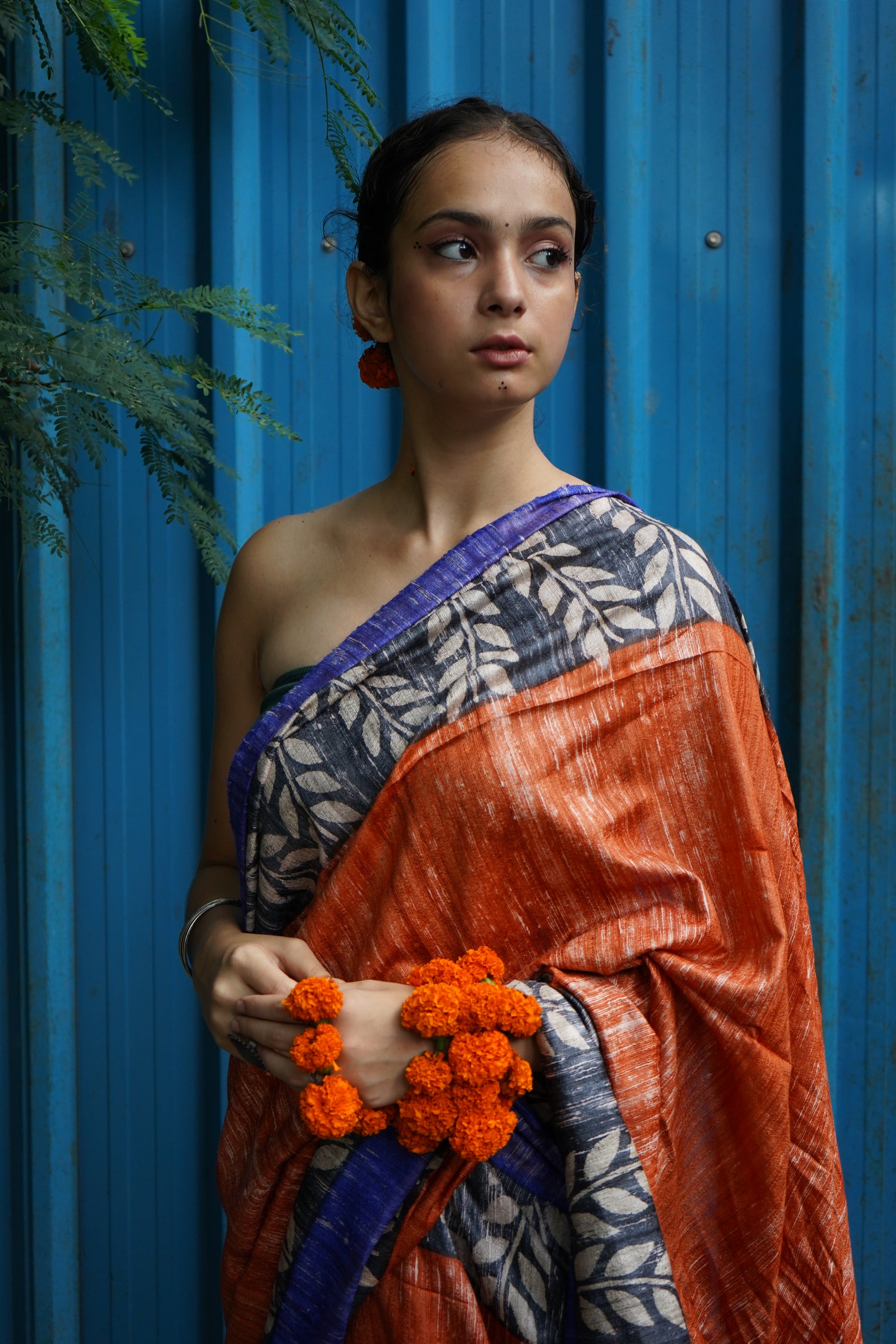 ORANGE PRINTED TUSSAR GICCHA SILK SAREE