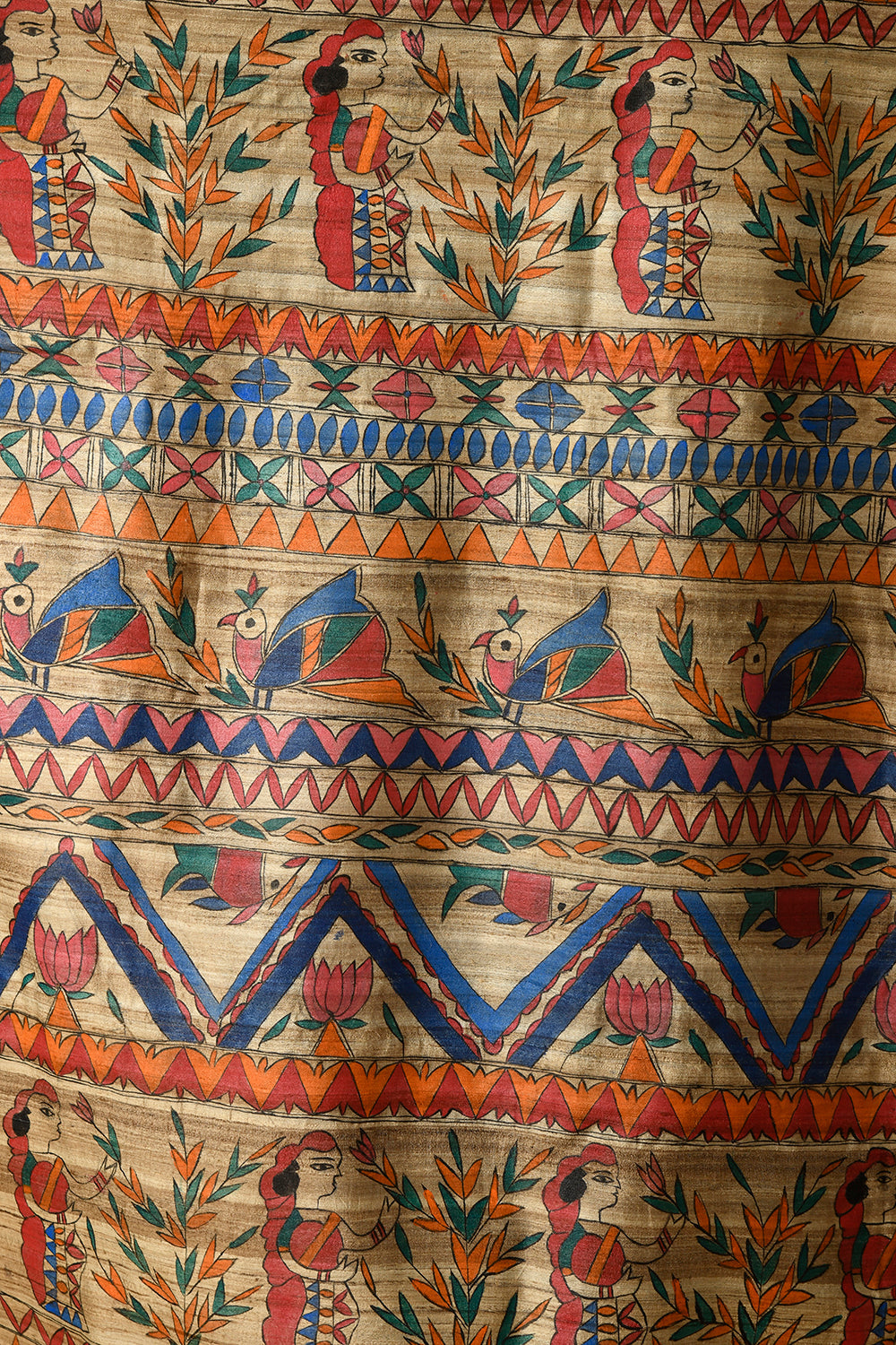 Luxurious Handwoven Royal Blue Tussar Silk Saree with Traditional Madhubani Motif