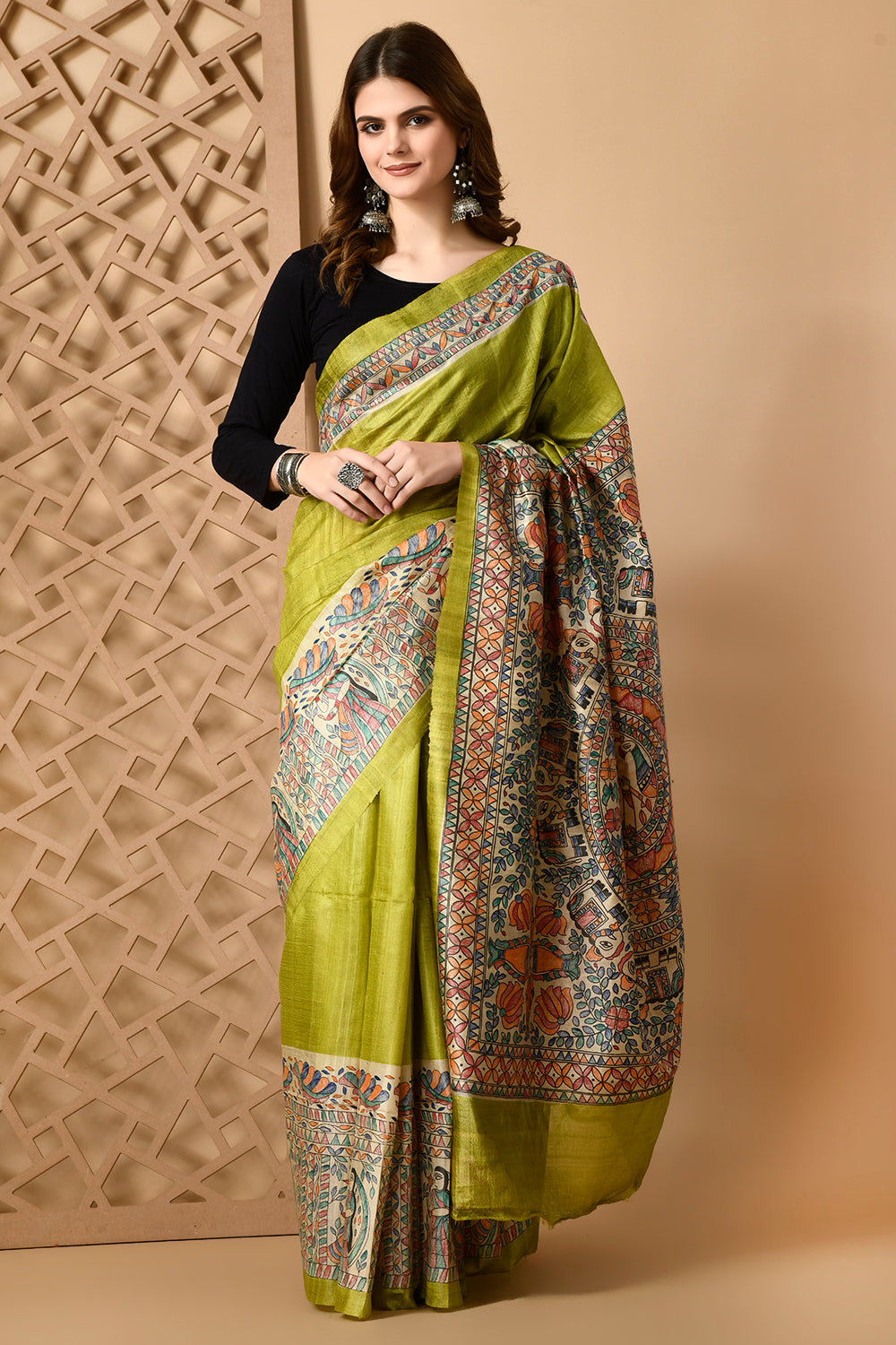 Tussar Silk Extravaganza: Madhubani Handpainted Saree, Echoing Premium Quality & Cultural Heritage