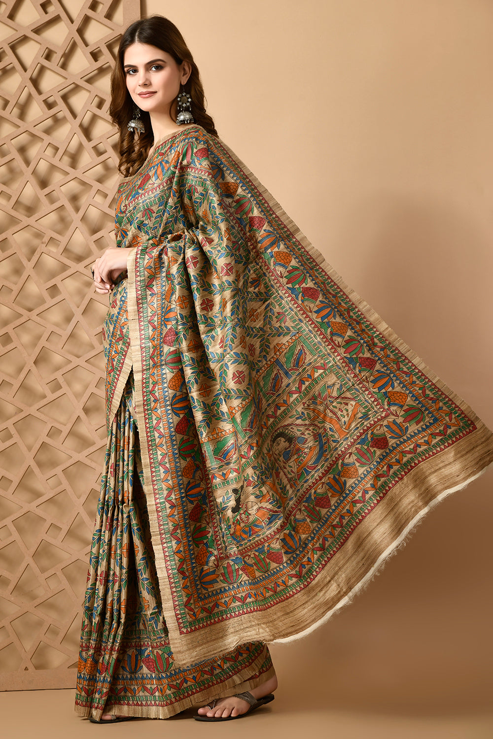 Enchanting Pure Tussar Silk Madhubani Saree Handcrafted for Classy Events