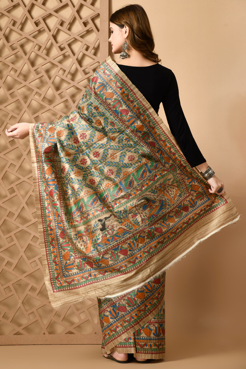 Enchanting Pure Tussar Silk Madhubani Saree Handcrafted for Classy Events
