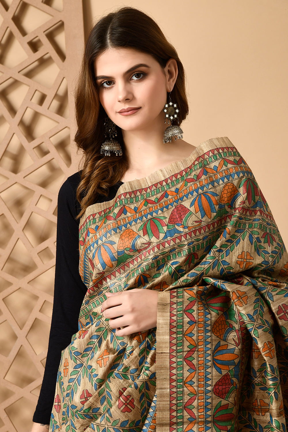 Enchanting Pure Tussar Silk Madhubani Saree Handcrafted for Classy Events