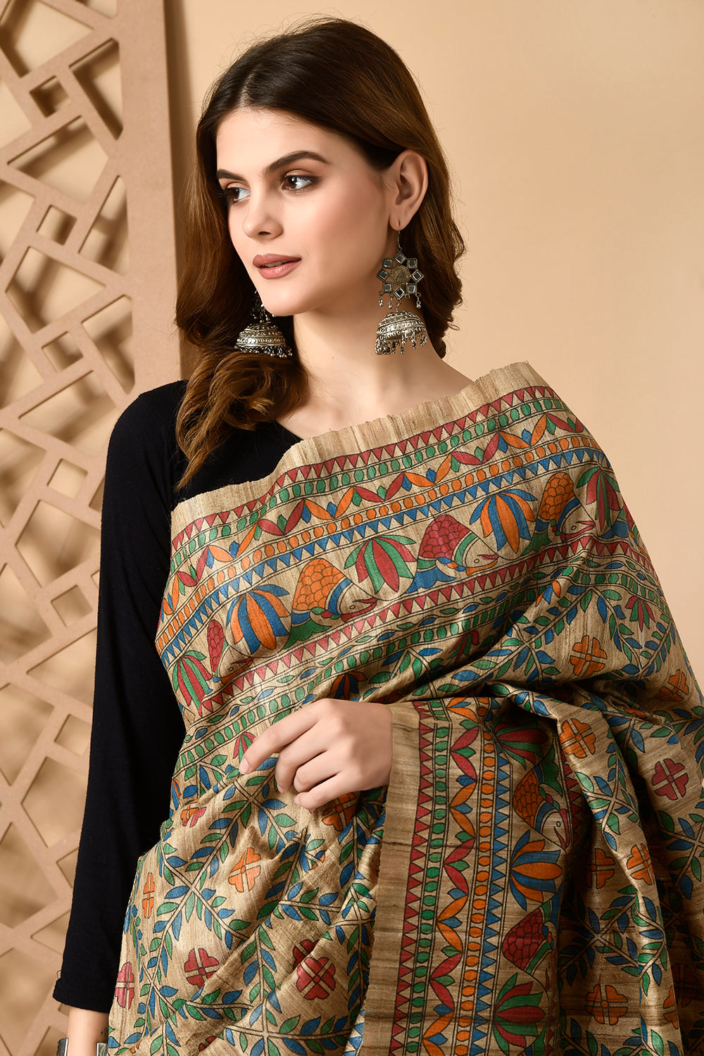 Enchanting Pure Tussar Silk Madhubani Saree Handcrafted for Classy Events