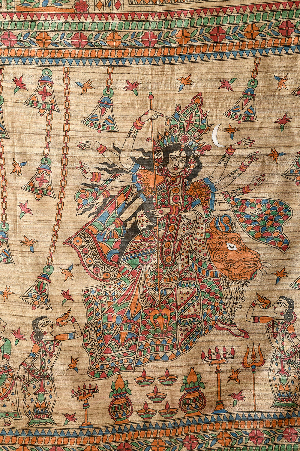 Handcrafted Traditional Elegance: Pure Tussar Silk Saree, Handpainted with Madhubani Art