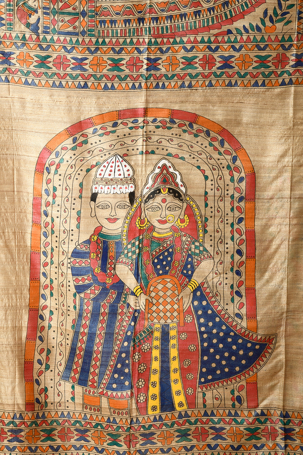 Heritage Enshrined Madhubani Tussar Silk Saree - A Tale of Elegance Handwoven & Handpainted