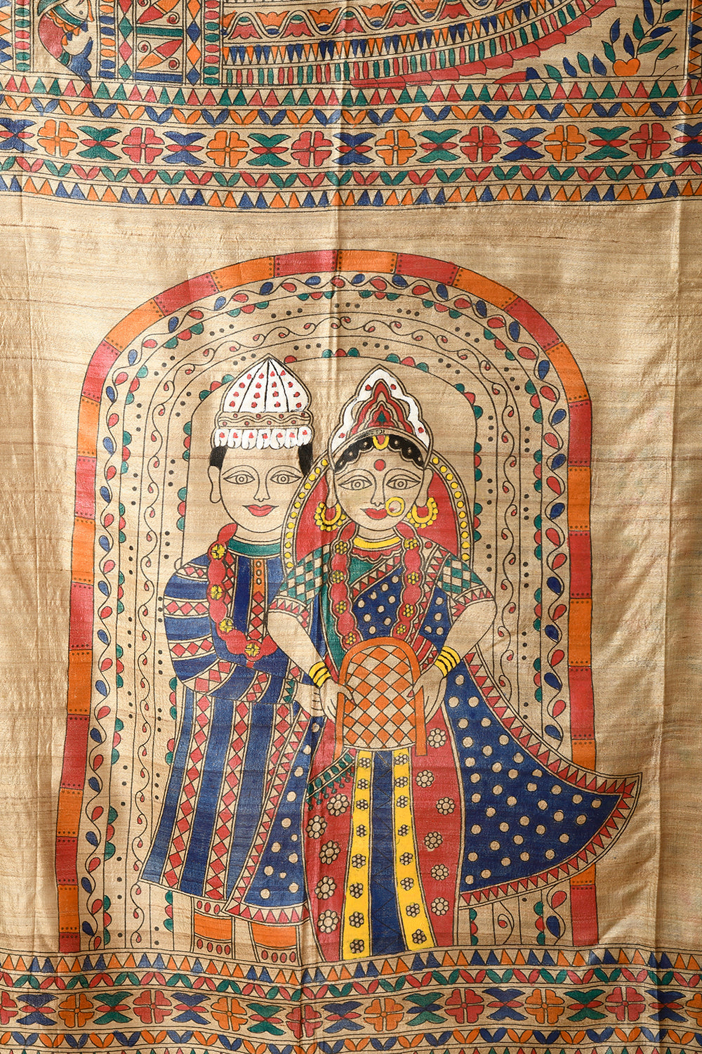 Natural Colour Pure Tussar Silk Madhubani Wedding Motif Handpainted HandPainted Saree