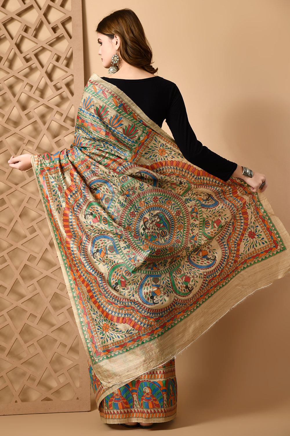 Pure Tussar Silk Madhubani HandPainted Saree