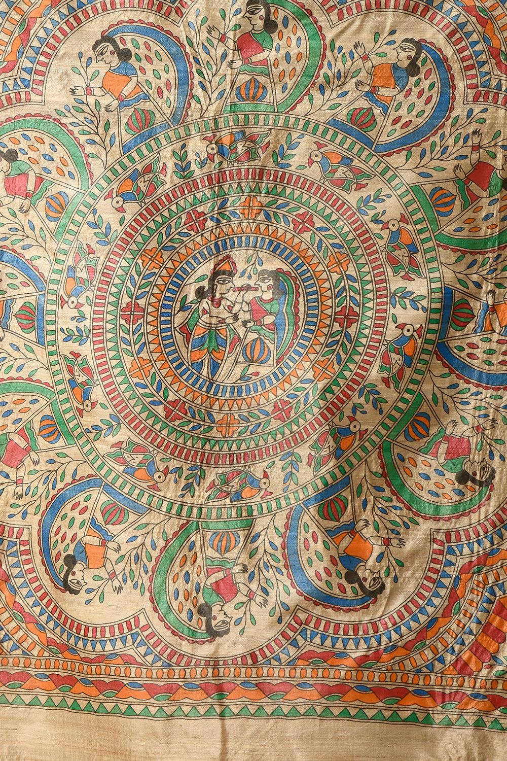 Natural Colour Pure Tussar Silk Full Body Madhubani HandPainted Saree