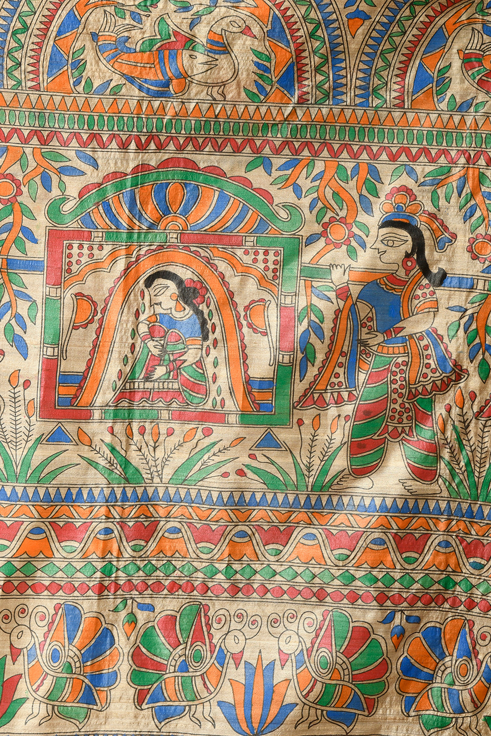 Luxurious Heritage: Tussar Silk Saree with Traditional Doli Motif & Madhubani Artistry