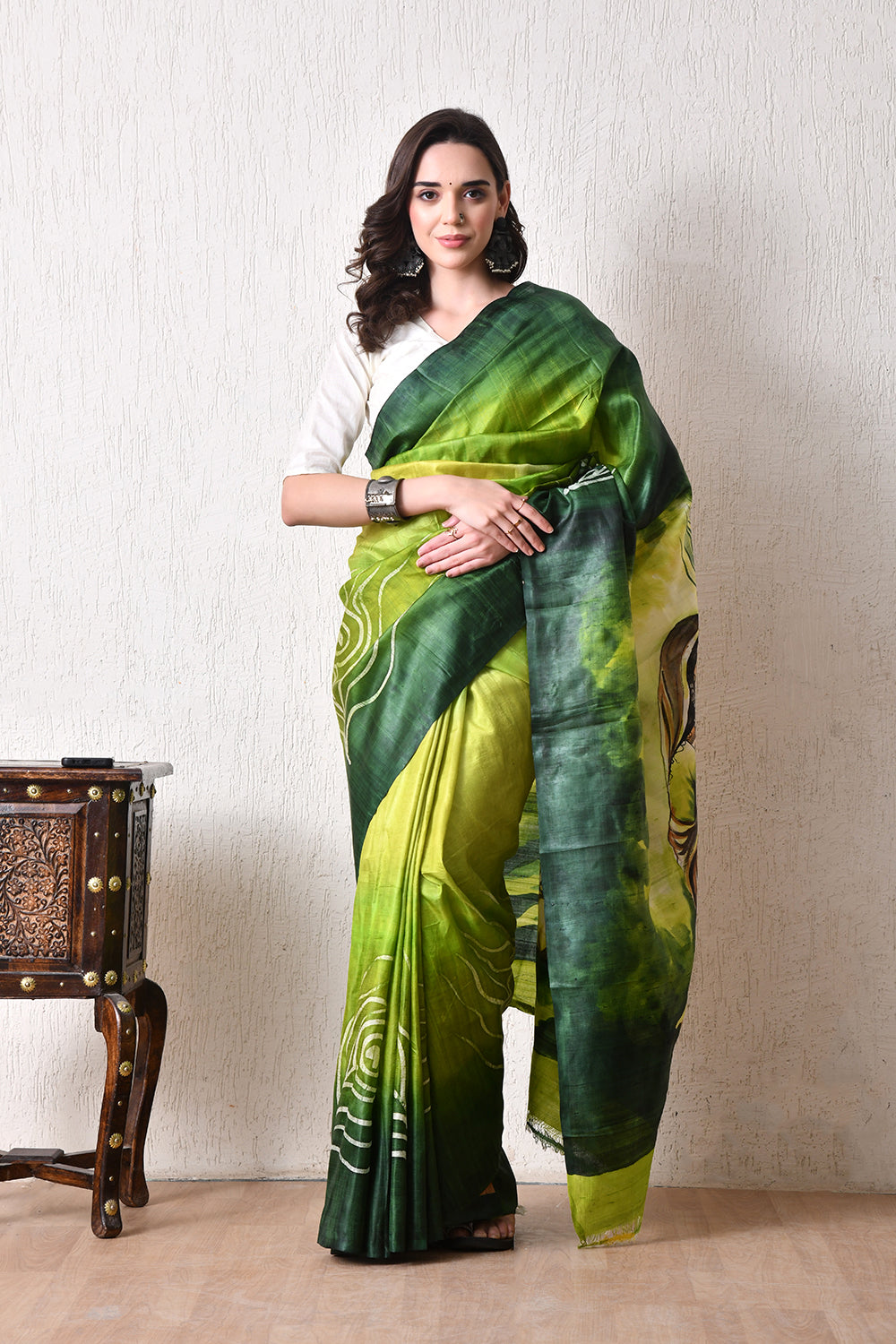 Handcrafted Hand-Painted Tussar Silk Saree – Bhasha Bharat