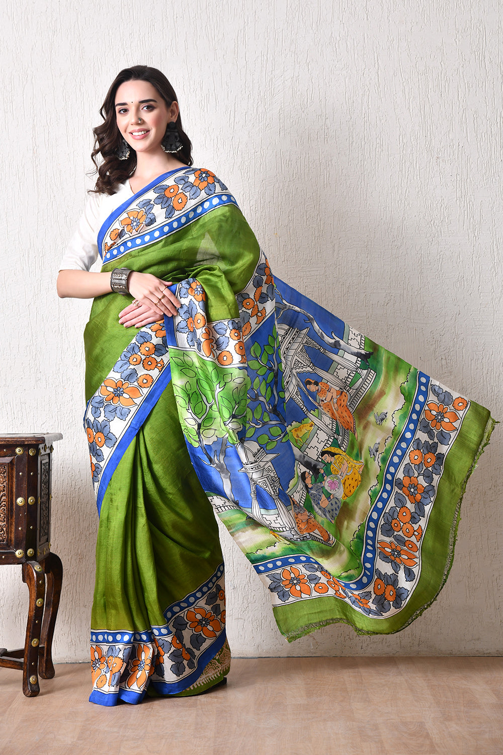 Handcrafted Hand-Painted Tussar Silk Saree – Bhasha Bharat
