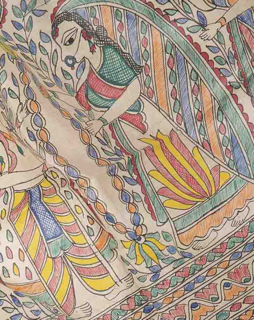 Handloom Bhagalpuri Desi Tussar Silk Madhubani HandPainted Saree