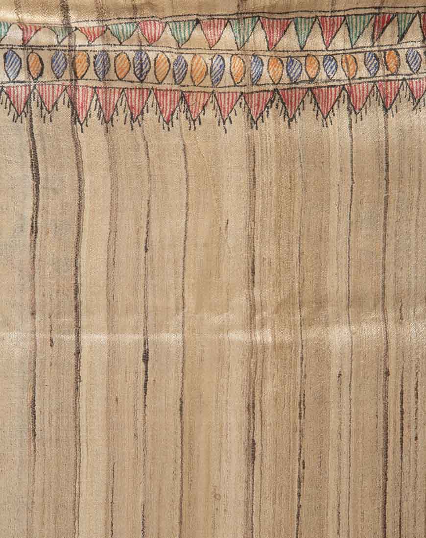 Artistic Strokes: Traditional Bhagalpuri Tussar Silk Saree with Madhubani Fish Motif