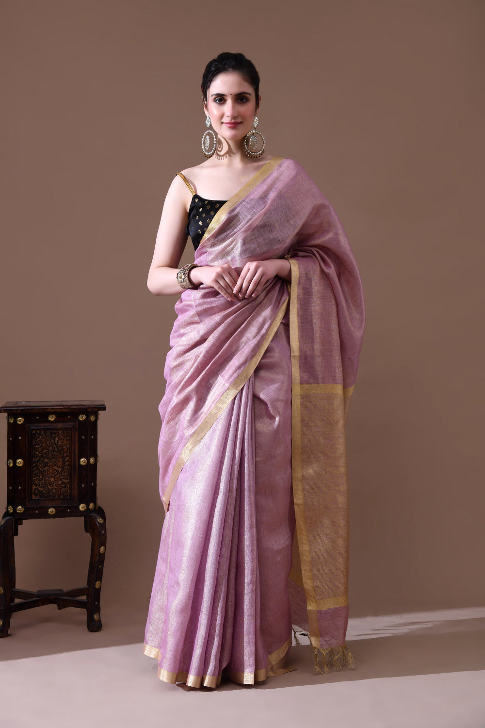 Handwoven Lavender Tissue Linen Saree – Bhasha Bharat