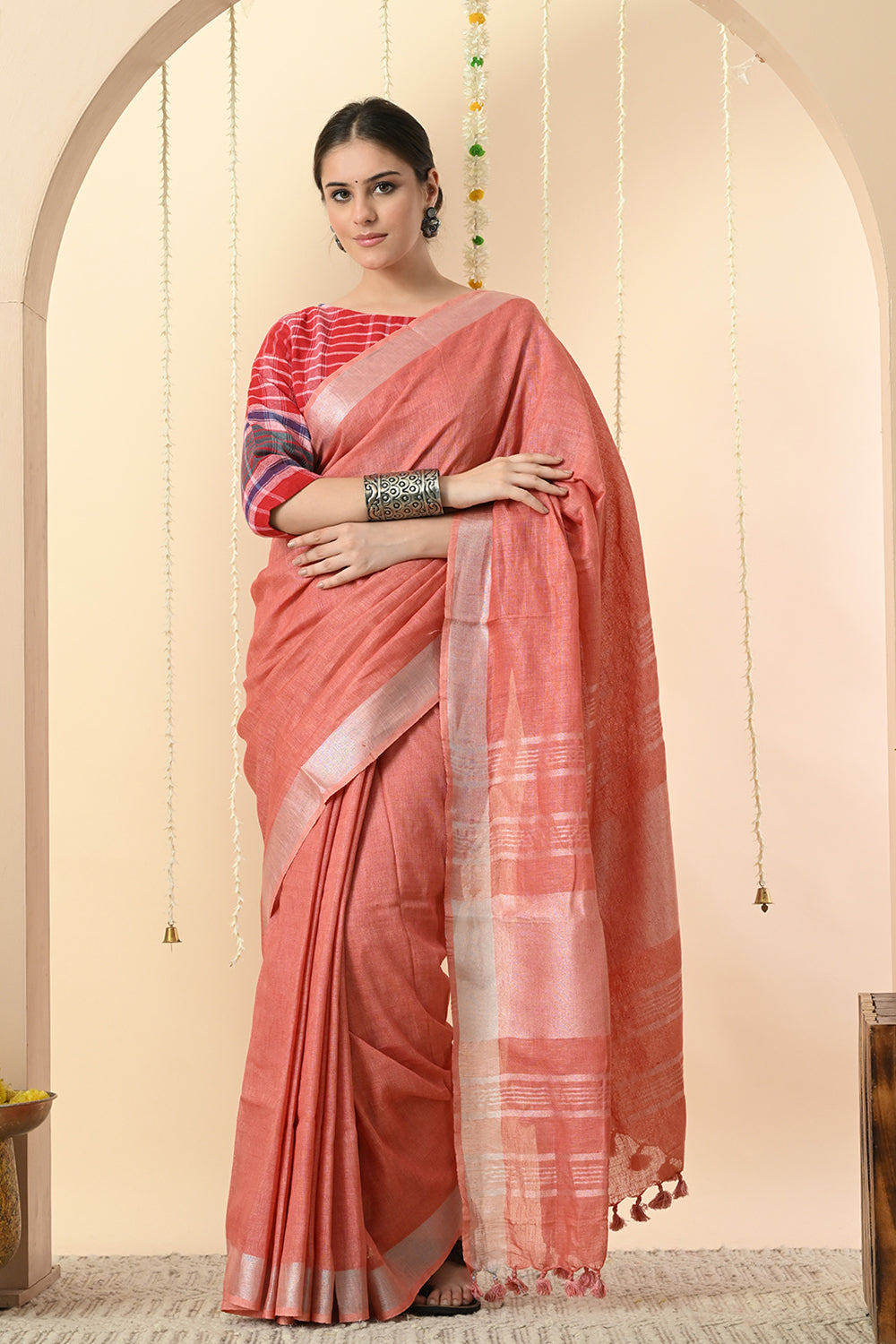 Pink Paradise: Organic Nerium Oleander Dyed Linen Saree
