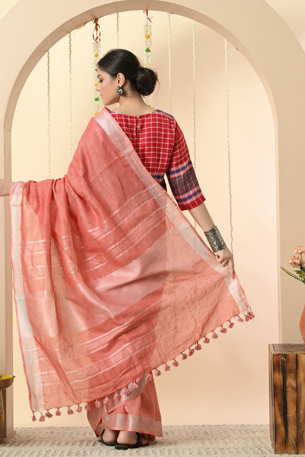 Pink Paradise: Organic Nerium Oleander Dyed Linen Saree