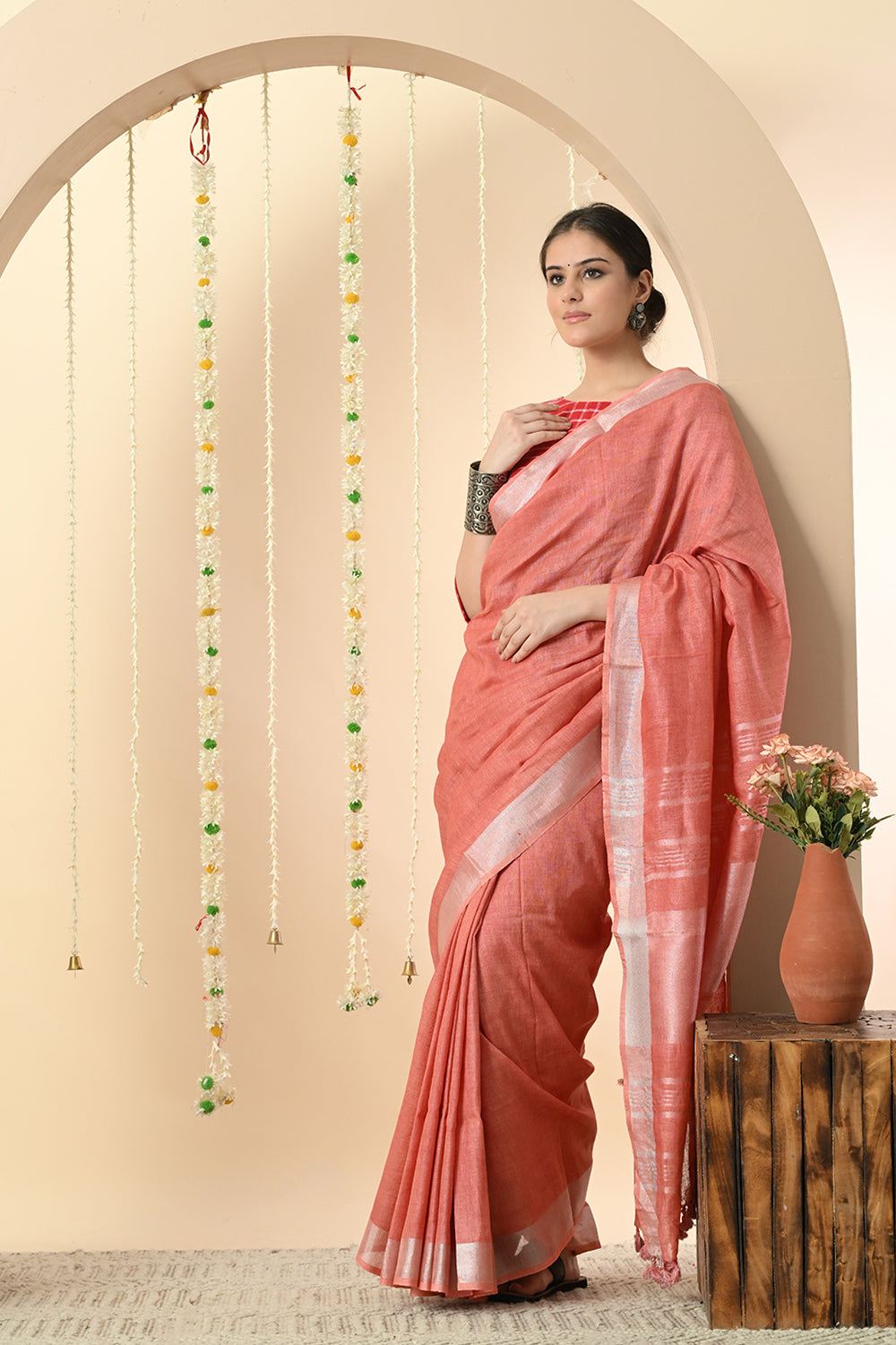 Pink Paradise: Organic Nerium Oleander Dyed Linen Saree