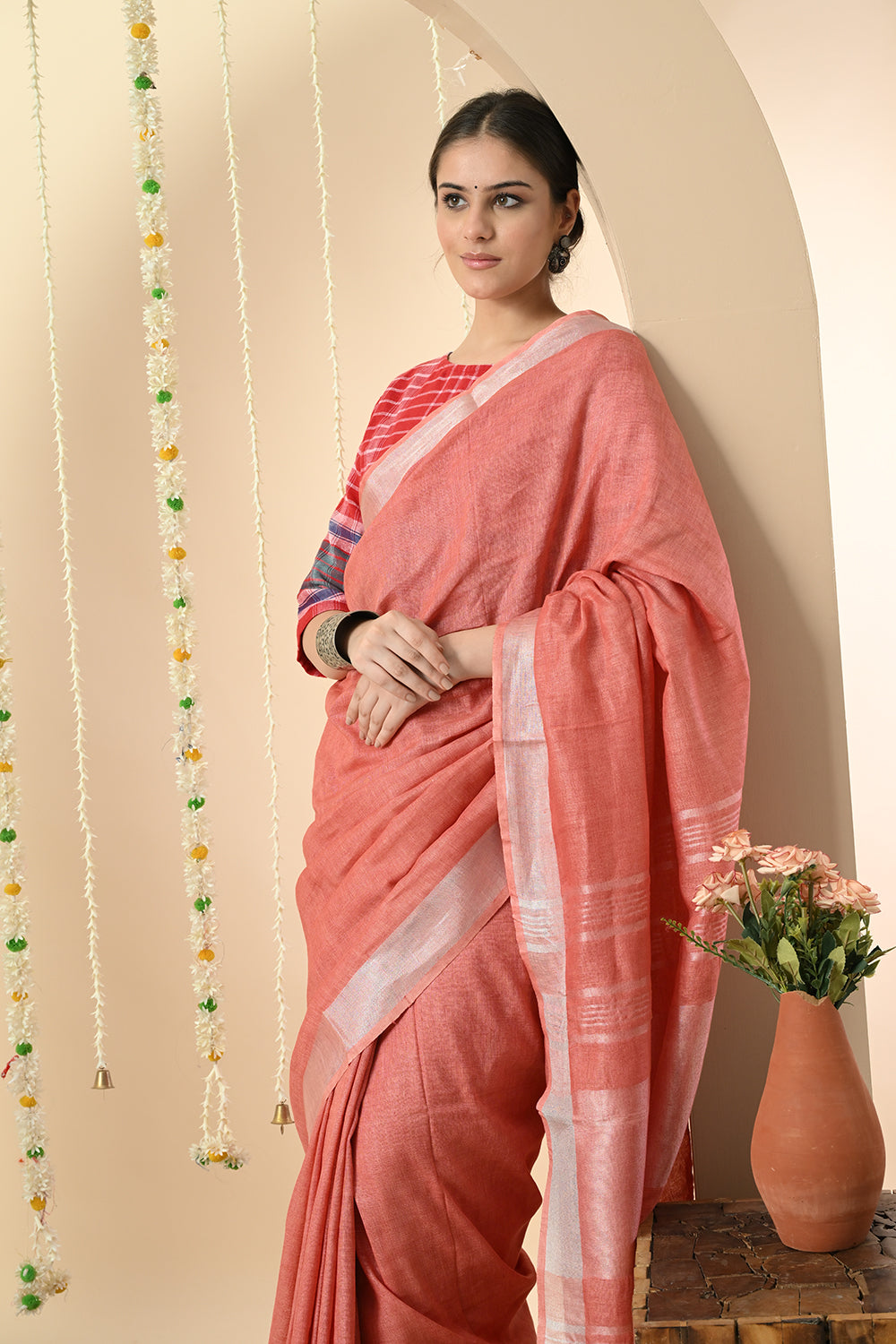 Pink Paradise: Organic Nerium Oleander Dyed Linen Saree