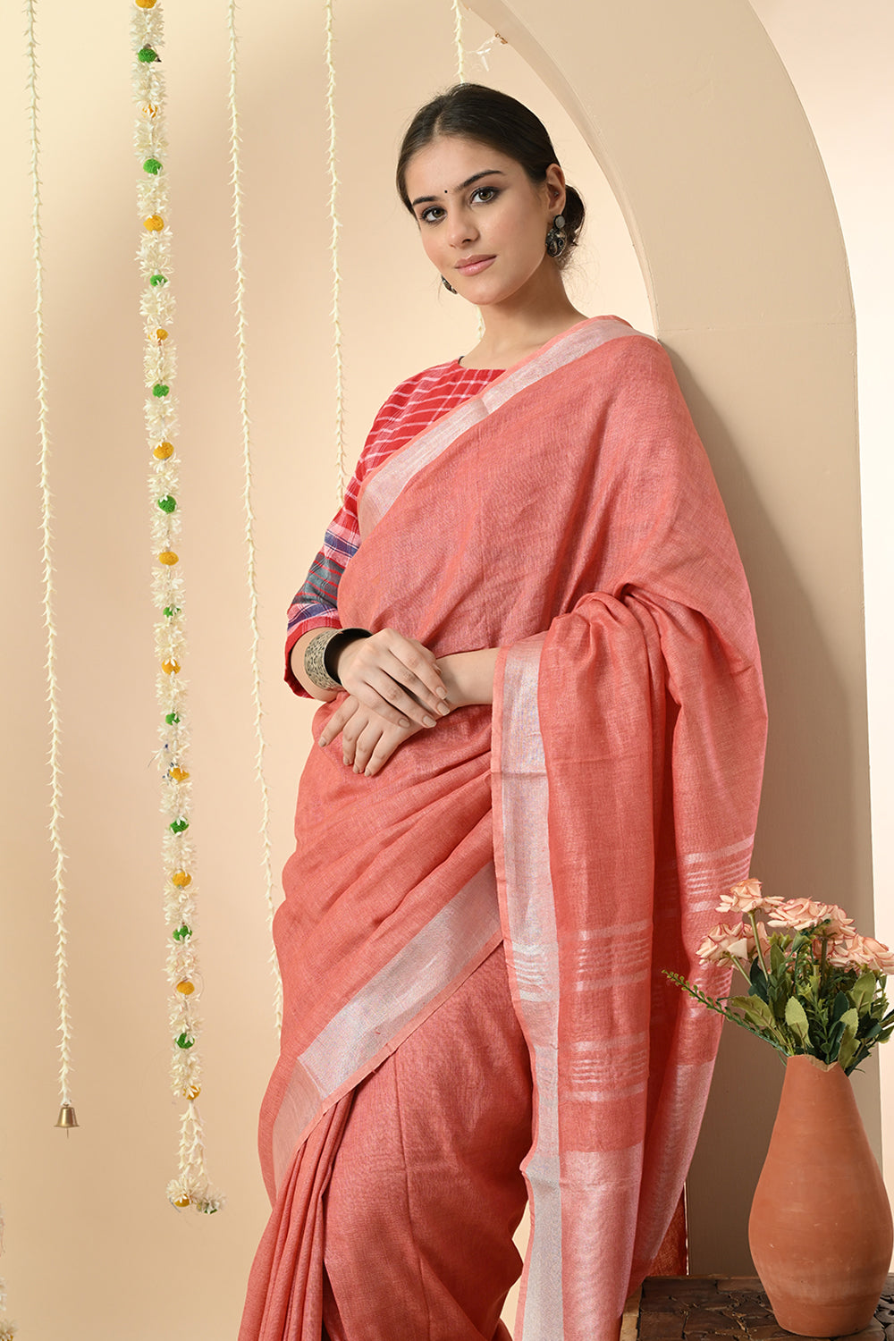 Pink Paradise: Organic Nerium Oleander Dyed Linen Saree