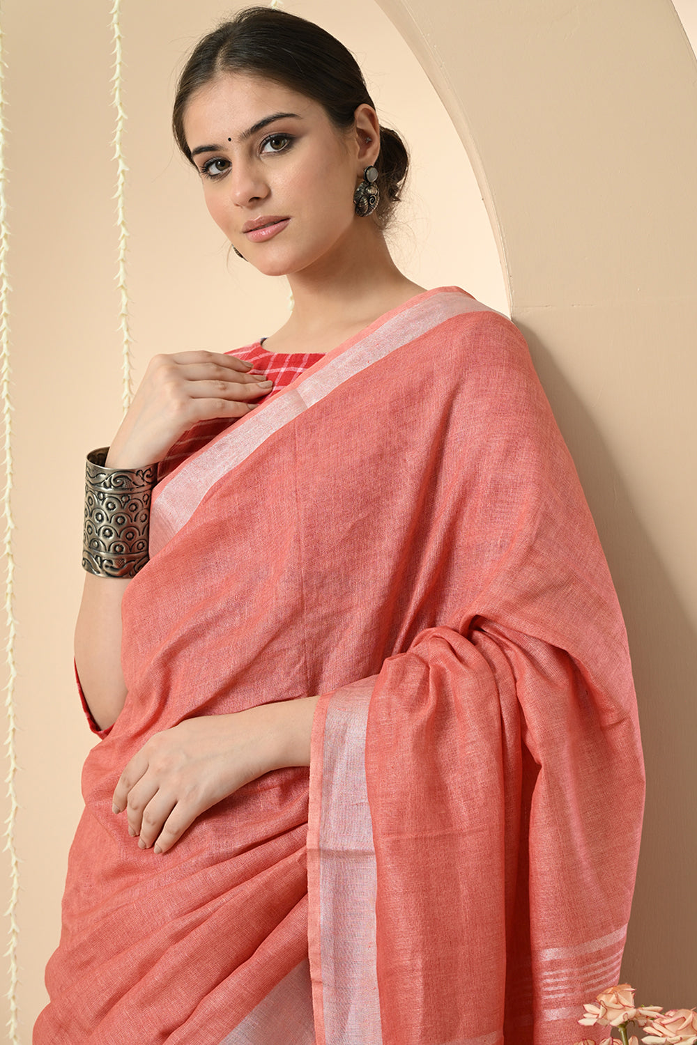 Pink Paradise: Organic Nerium Oleander Dyed Linen Saree