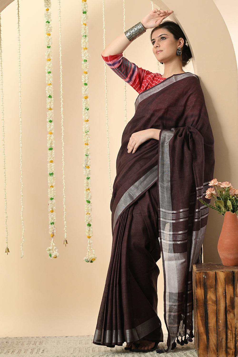 Royal Purple: Organically Dyed Linen Saree with Manjishtha and Myrobalan
