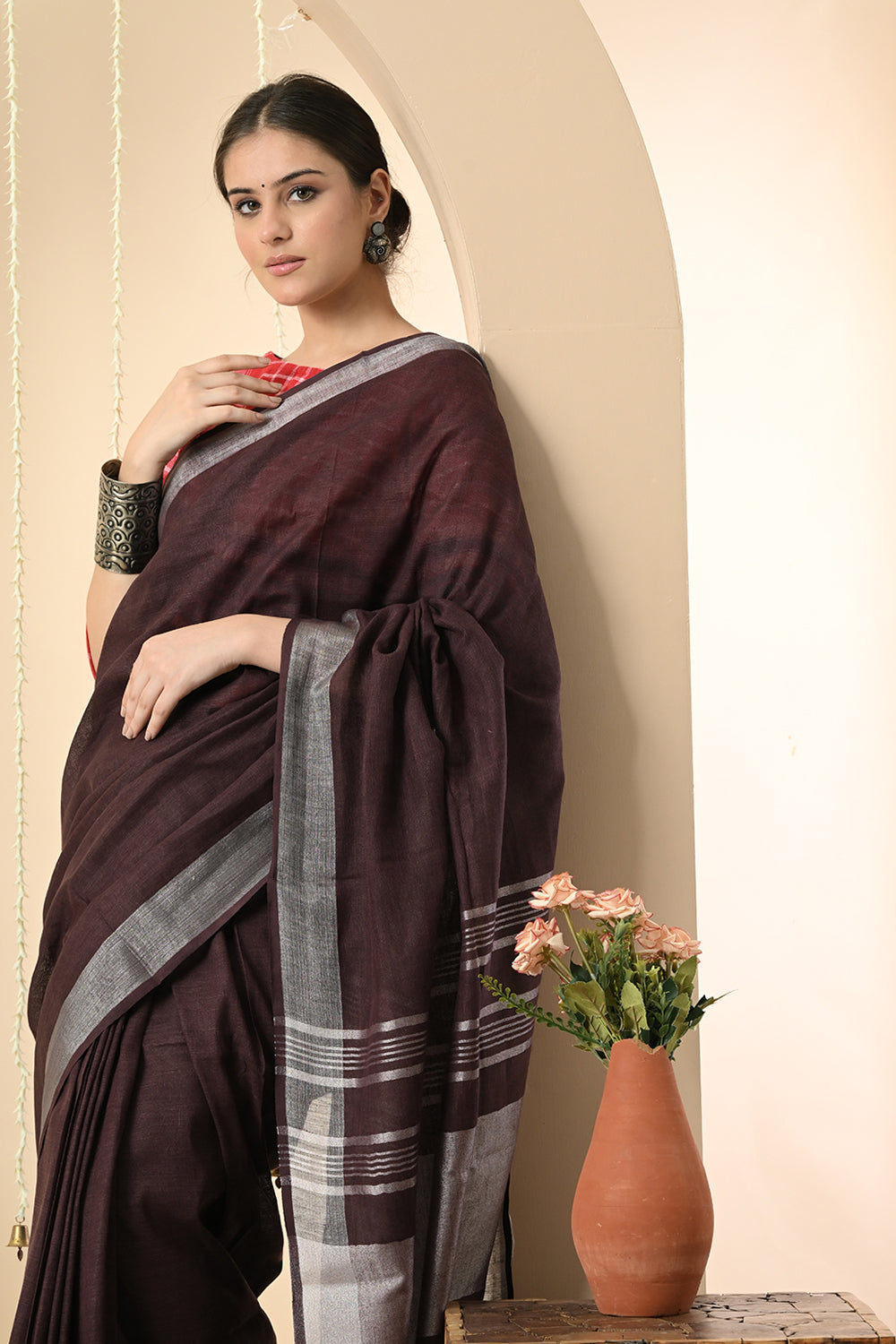 Royal Purple: Organically Dyed Linen Saree with Manjishtha and Myrobalan