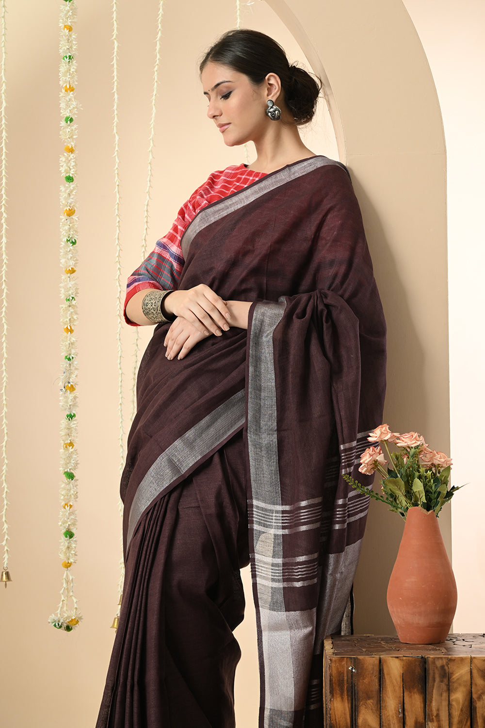 Royal Purple: Organically Dyed Linen Saree with Manjishtha and Myrobalan