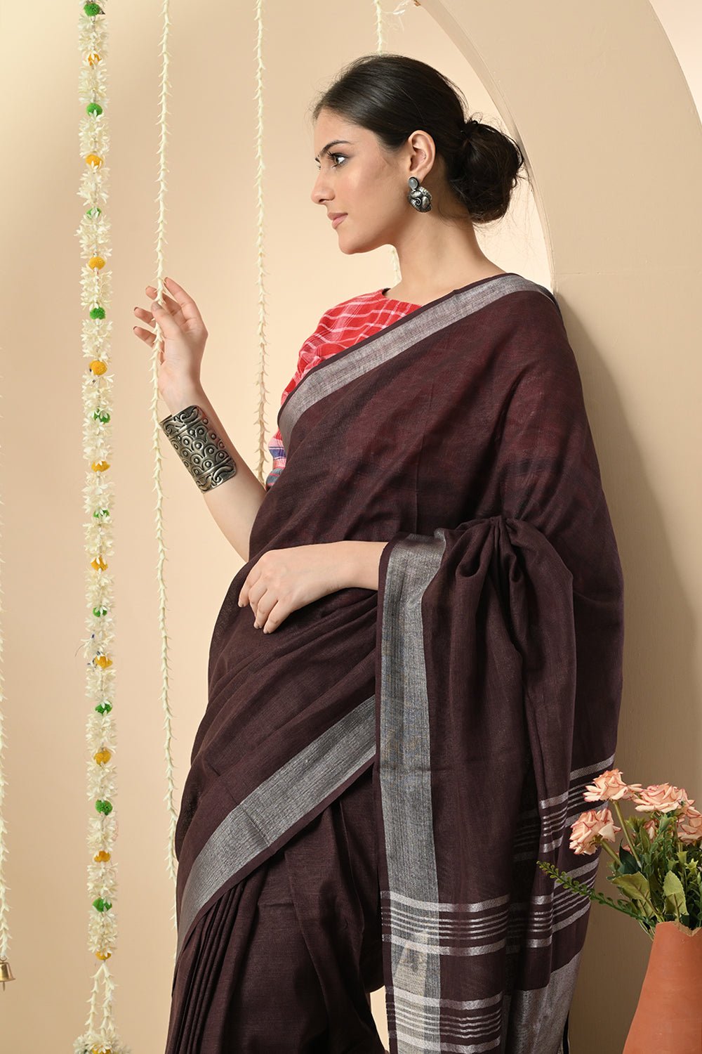 Royal Purple: Organically Dyed Linen Saree with Manjishtha and Myrobalan