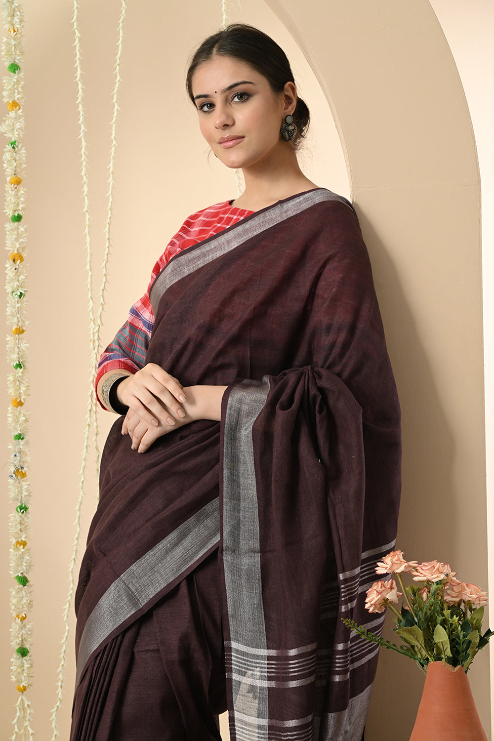Royal Purple: Organically Dyed Linen Saree with Manjishtha and Myrobalan