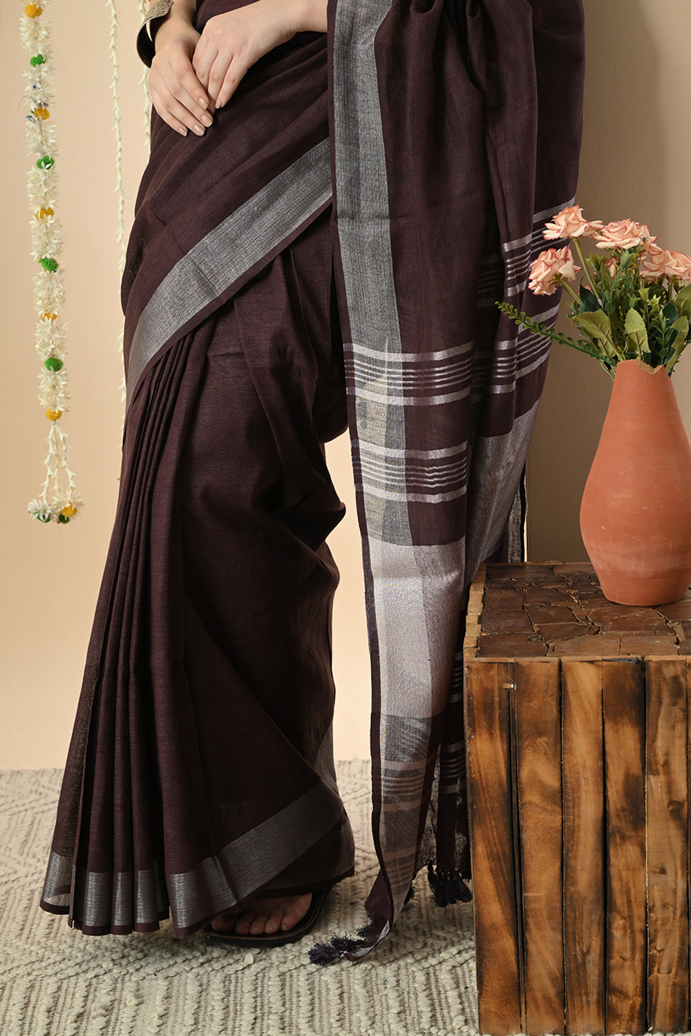 Royal Purple: Organically Dyed Linen Saree with Manjishtha and Myrobalan