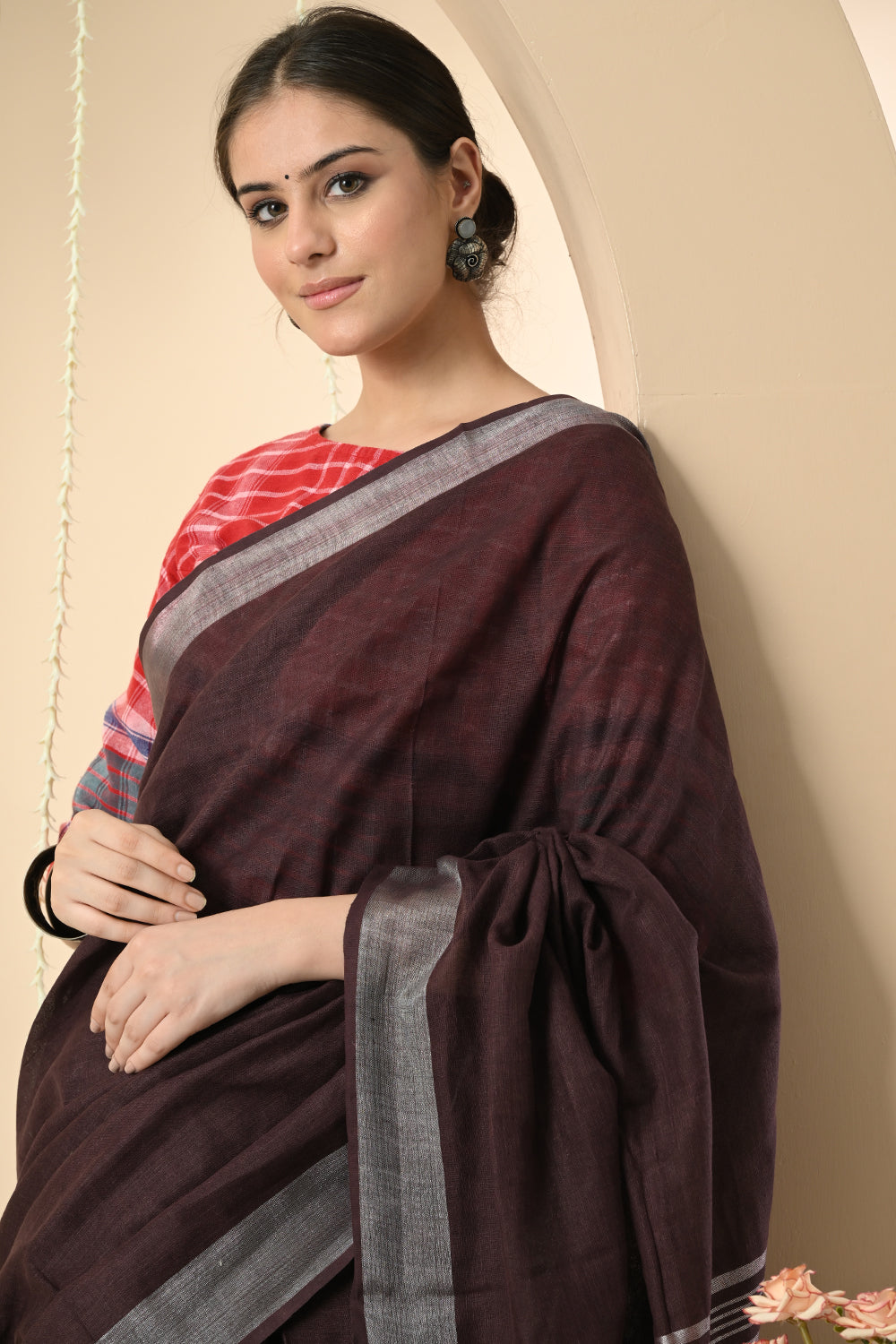 Royal Purple: Organically Dyed Linen Saree with Manjishtha and Myrobalan