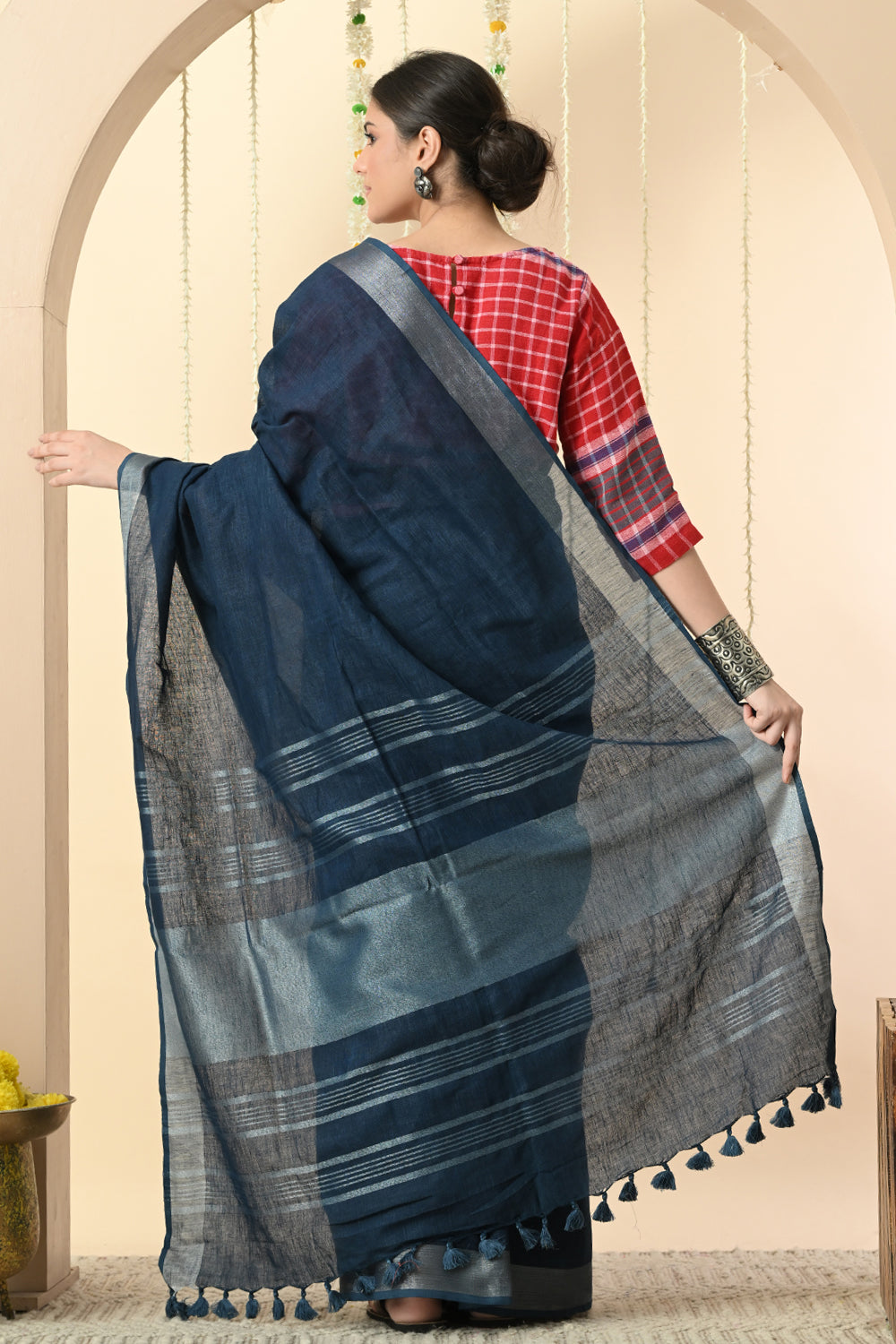 Regal Blue: Organic Indigo Dyed Deep Blue Linen Saree