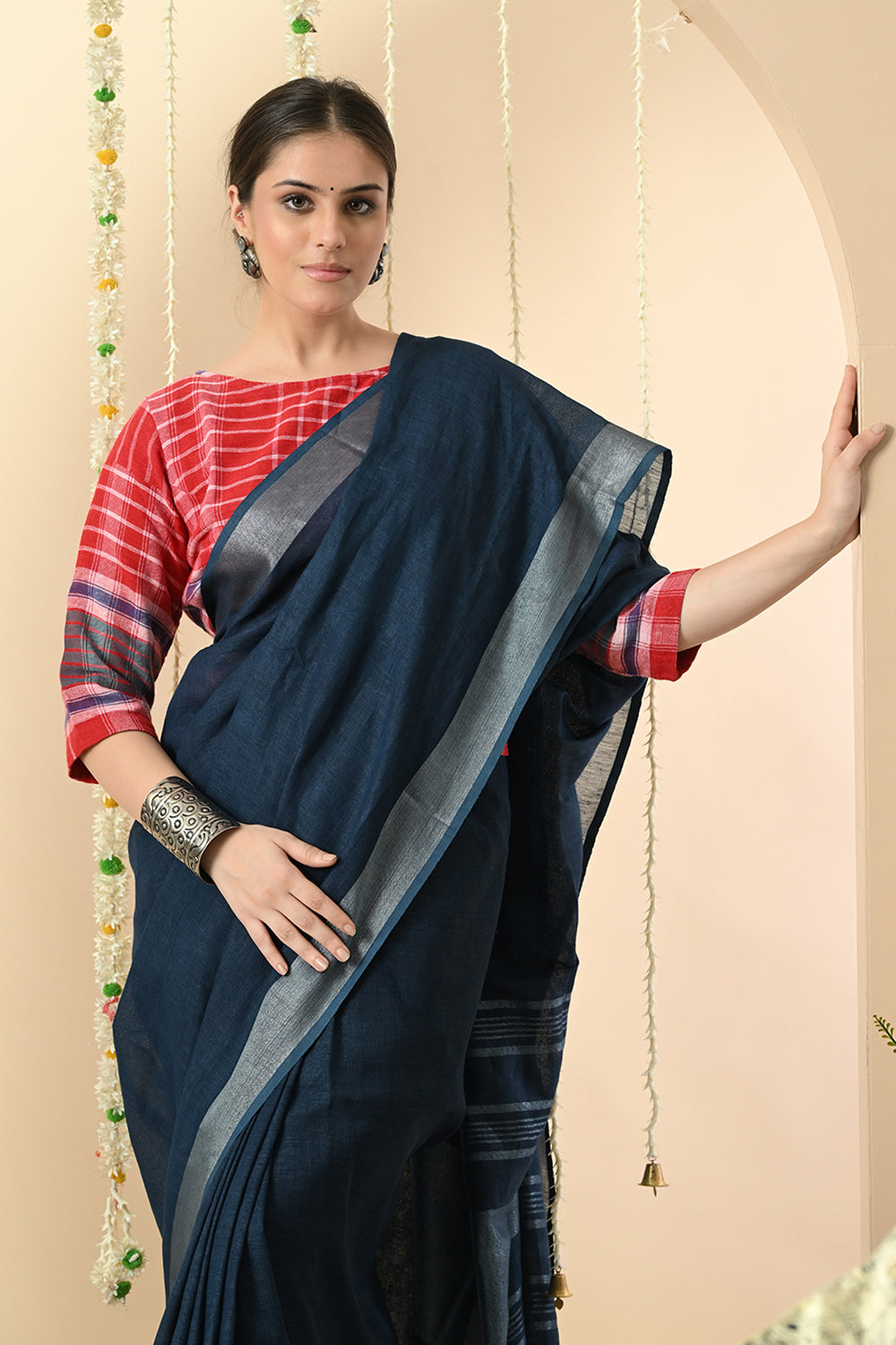 Regal Blue: Organic Indigo Dyed Deep Blue Linen Saree
