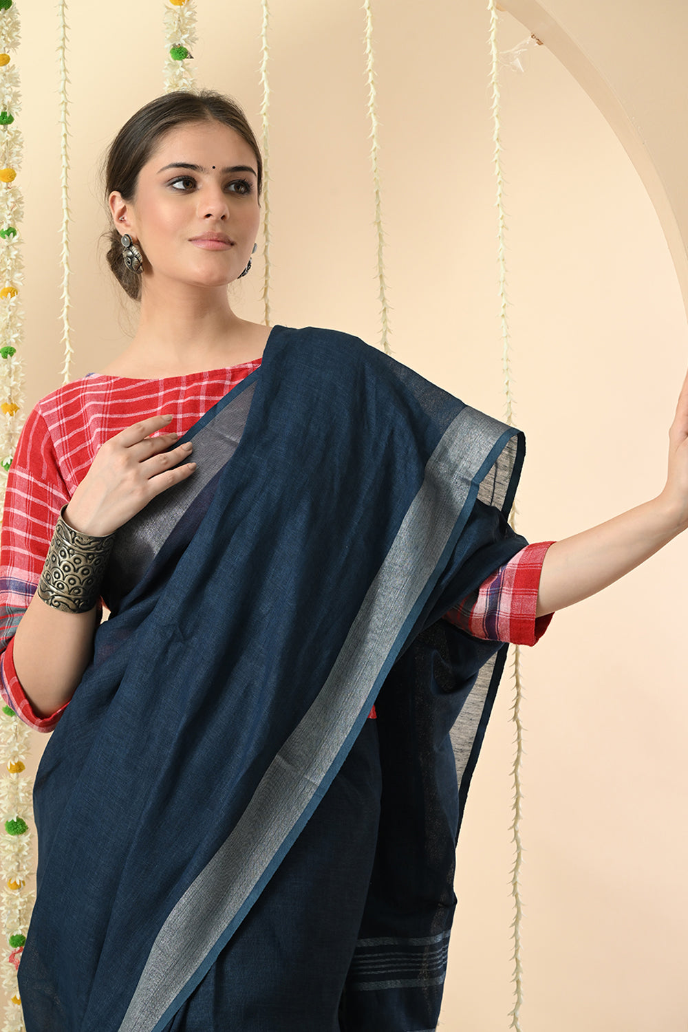 Regal Blue: Organic Indigo Dyed Deep Blue Linen Saree
