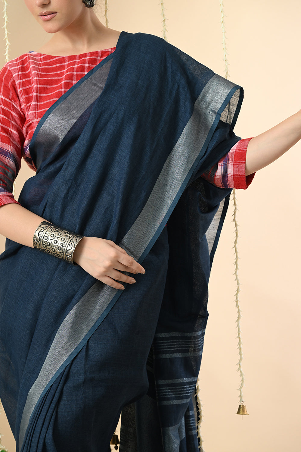 Regal Blue: Organic Indigo Dyed Deep Blue Linen Saree