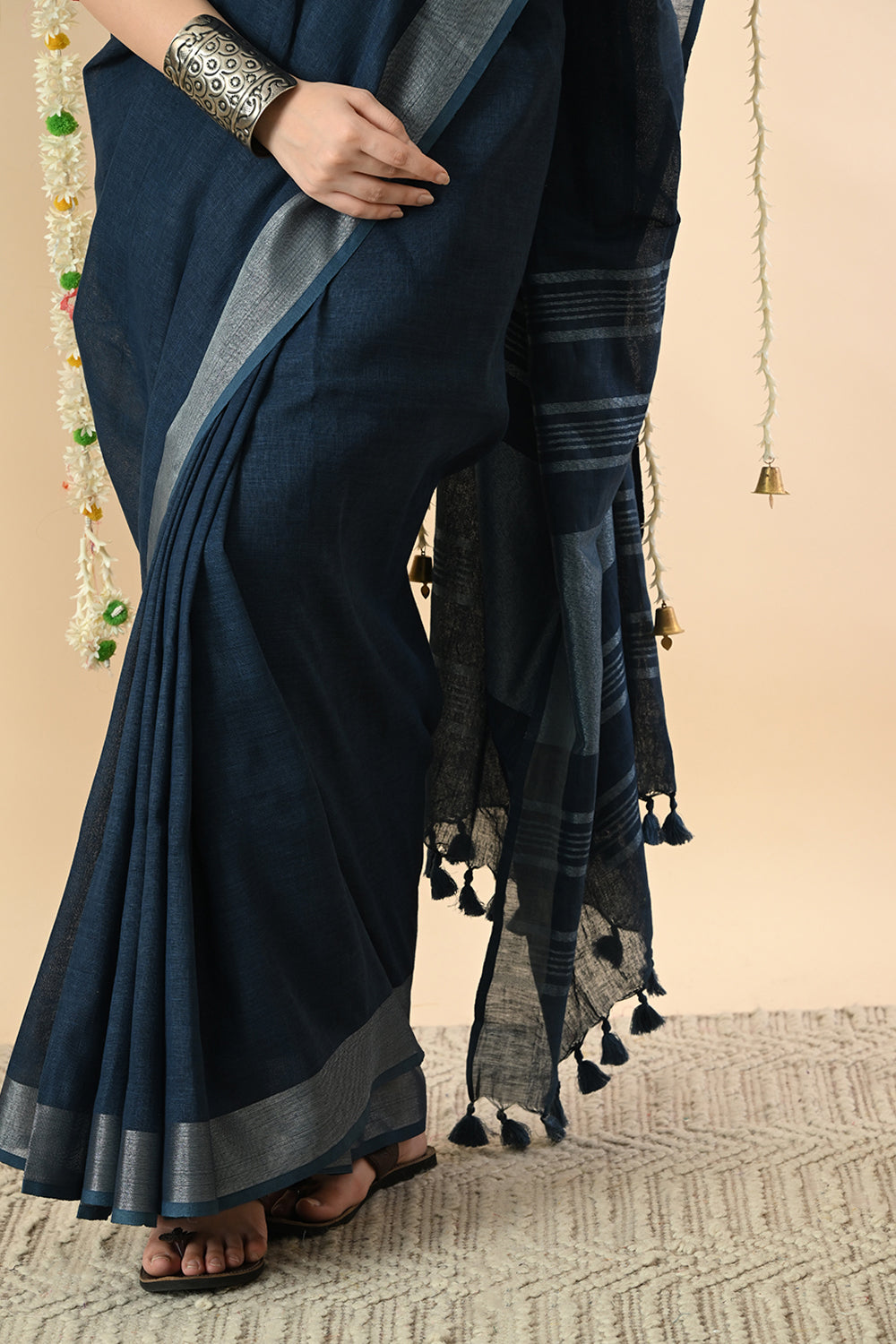 Regal Blue: Organic Indigo Dyed Deep Blue Linen Saree