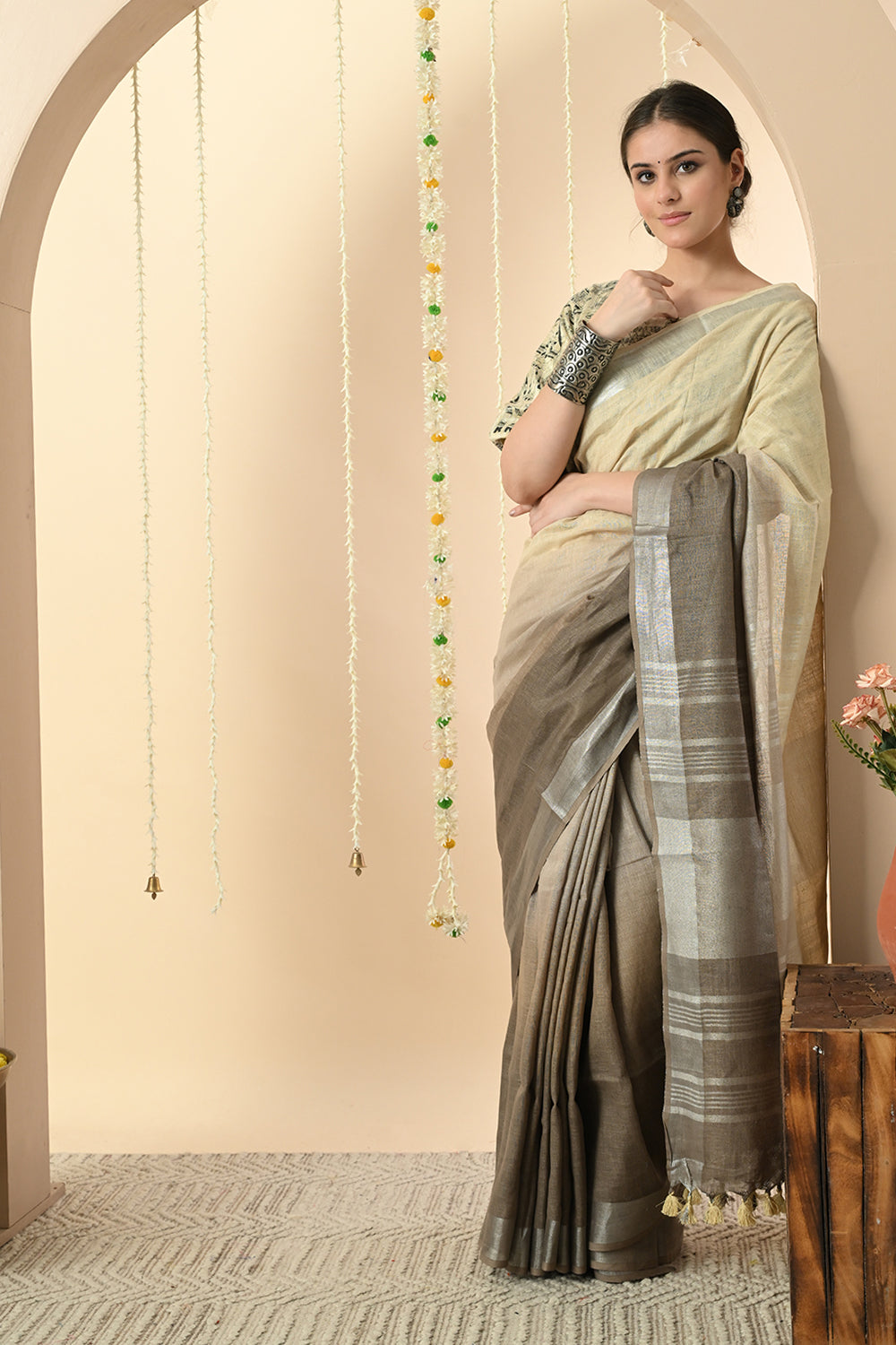 Graceful & Timeless Ombré - Naturally Dyed Artisanal Organic Linen Saree
