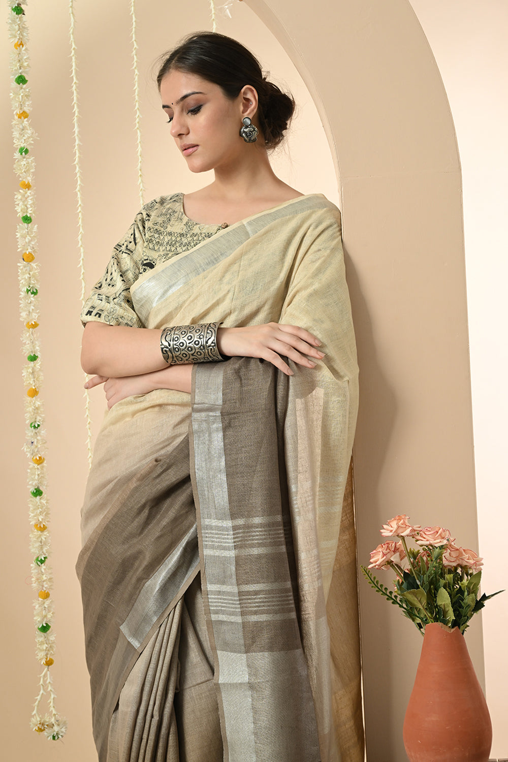 Graceful & Timeless Ombré - Naturally Dyed Artisanal Organic Linen Saree