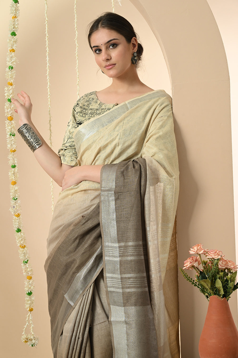Graceful & Timeless Ombré - Naturally Dyed Artisanal Organic Linen Saree