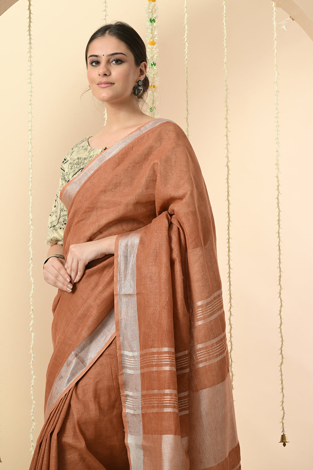 Earthen & Auburn Linen Saree Dyed with Catechu - Vegan & Organic Fashion Choice