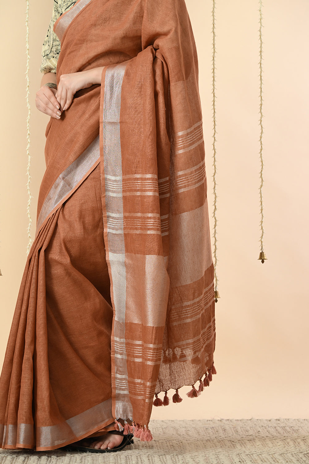 Earthen & Auburn Linen Saree Dyed with Catechu - Vegan & Organic Fashion Choice