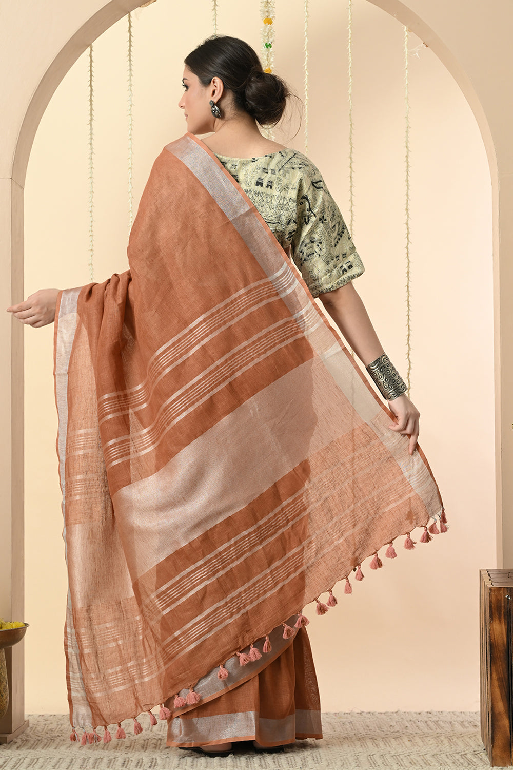Earthen & Auburn Linen Saree Dyed with Catechu - Vegan & Organic Fashion Choice