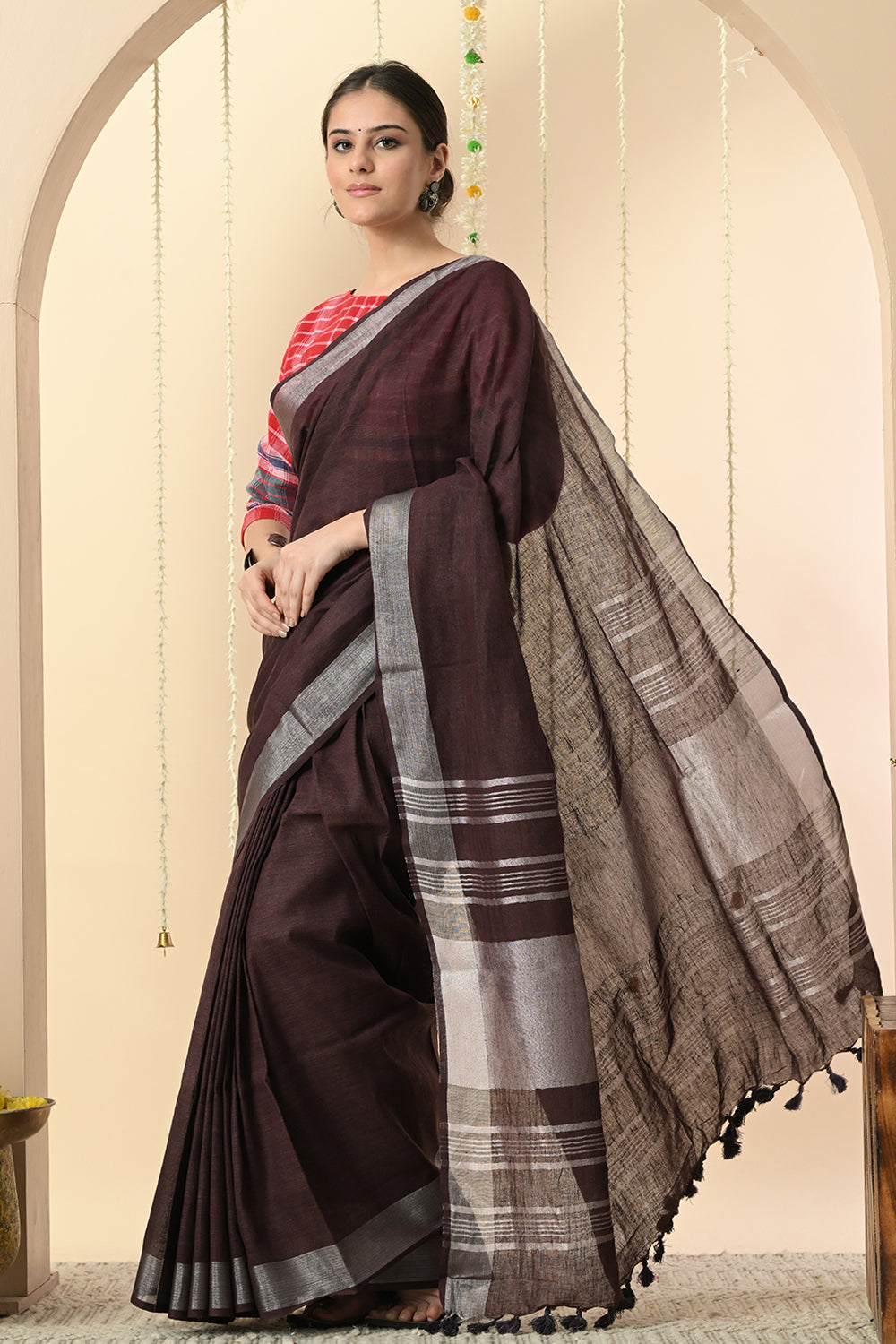 Royal Purple: Organically Dyed Linen Saree with Manjishtha and Myrobalan