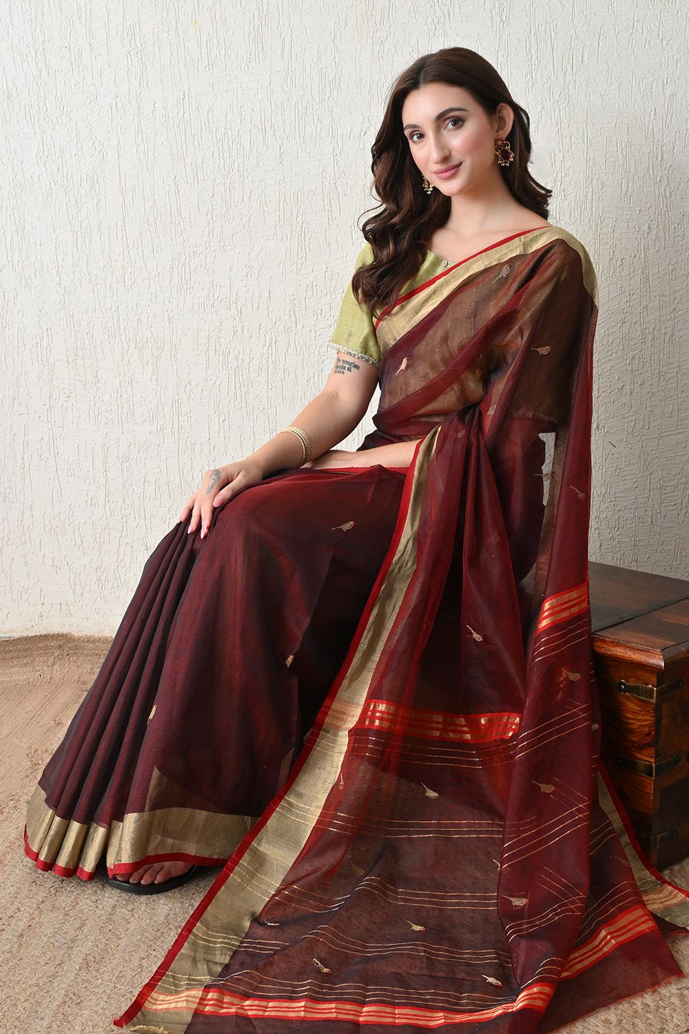 Sutrangini Saree - Parrot