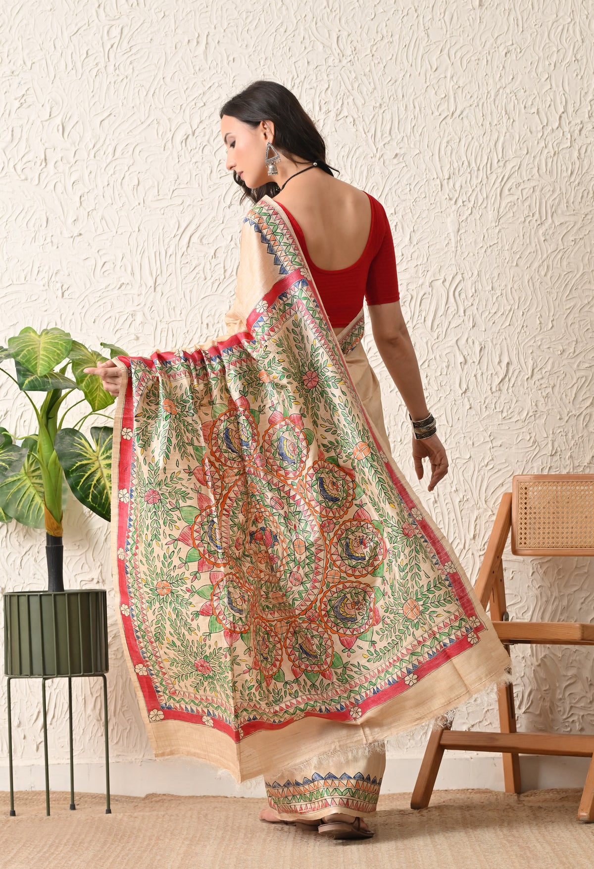 Pure Tussar Silk Madhubani Hand-Painted Saree