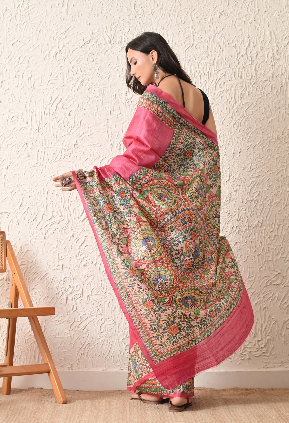 Pure Tussar Silk Madhubani Hand-Painted Saree