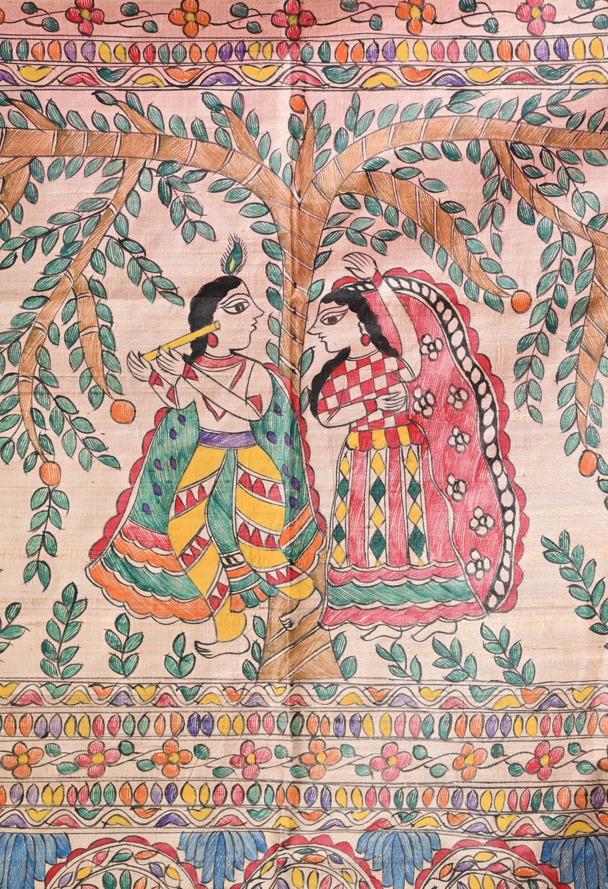 Pure Tussar Silk Madhubani Hand-Painted Saree