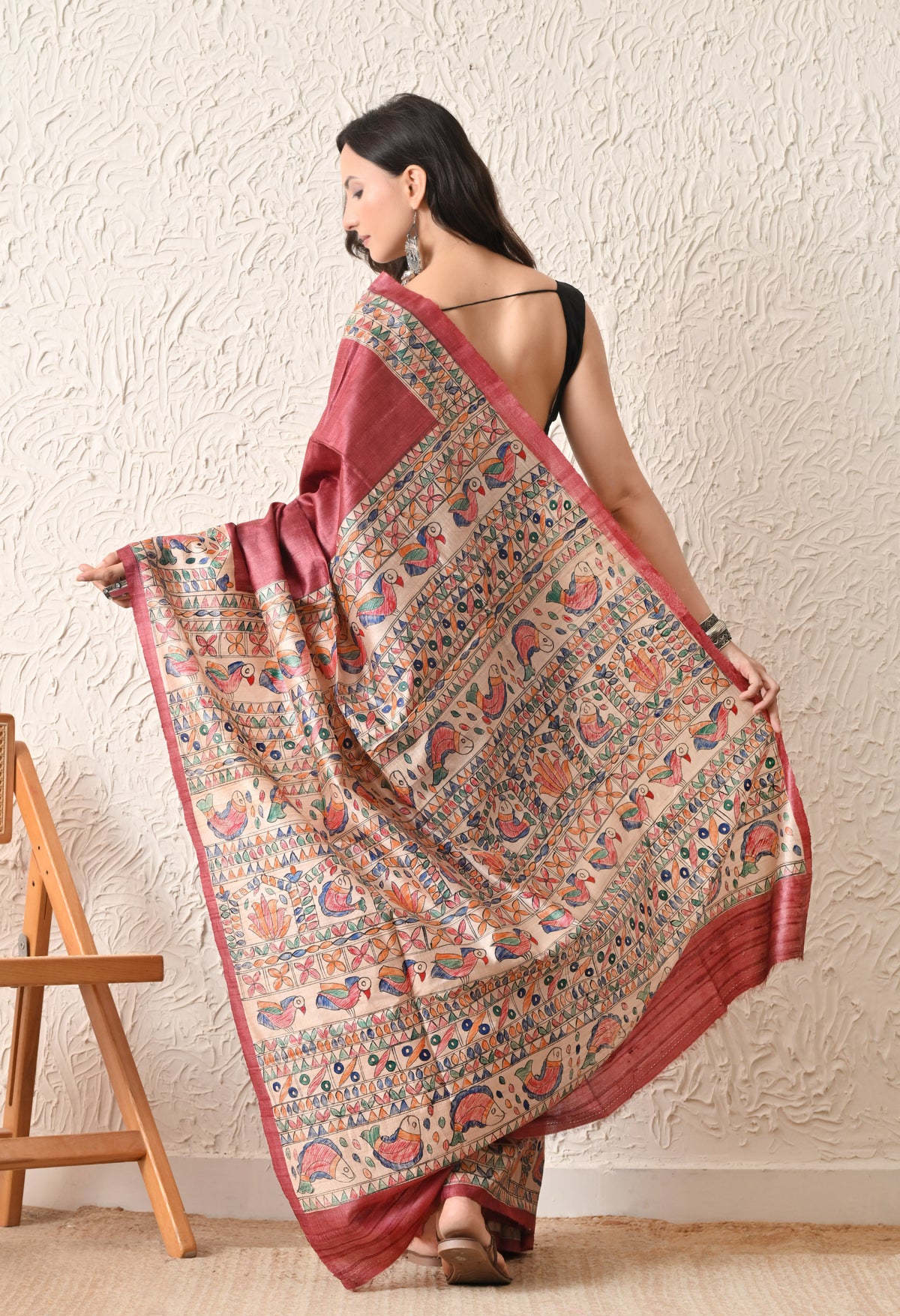 Pure Tussar Silk Madhubani Hand-Painted Saree